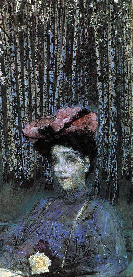 Portrait of NI Zabela Vrubel against the background of birches by Mikhail Vrubel