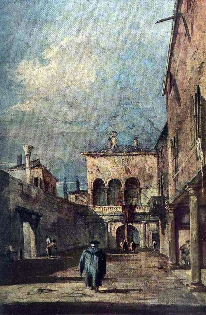 The Venetian courtyard by Francesco Guardi