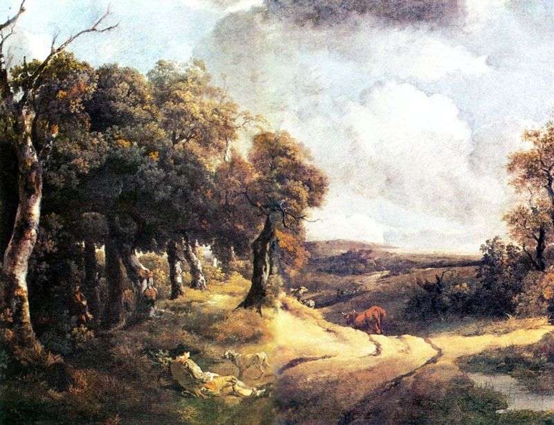 Road through the forest and a boy with a dog by Thomas Gainsborough