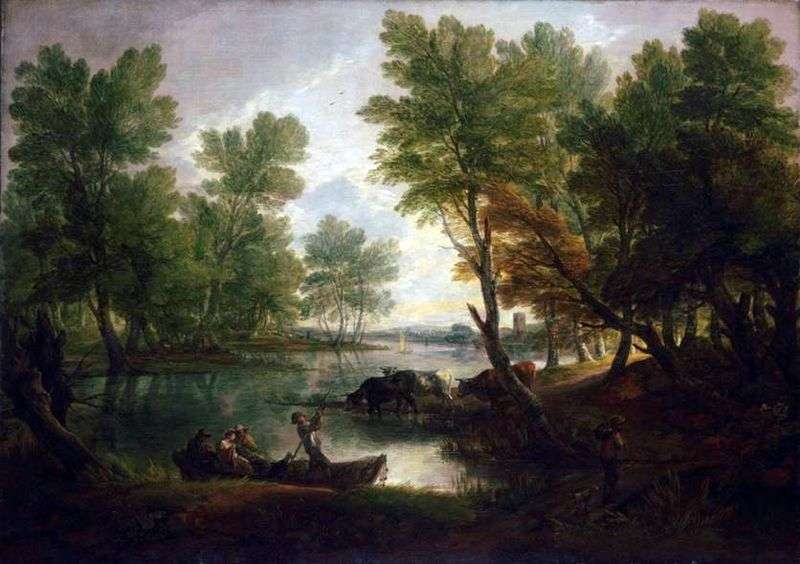 River landscape with figures in a boat by Thomas Gainsborough