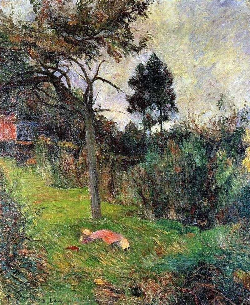 Young woman lying on the grass by Paul Gauguin
