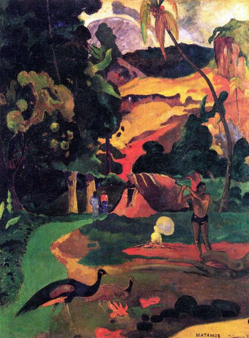 Landscape with peacocks by Paul Gauguin