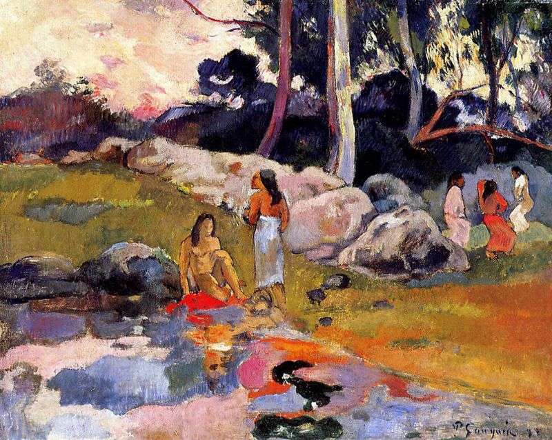 Tahitians on the river bank by Paul Gauguin