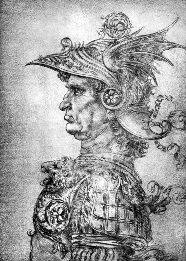 Warrior in helmet and armor by Leonardo da Vinci