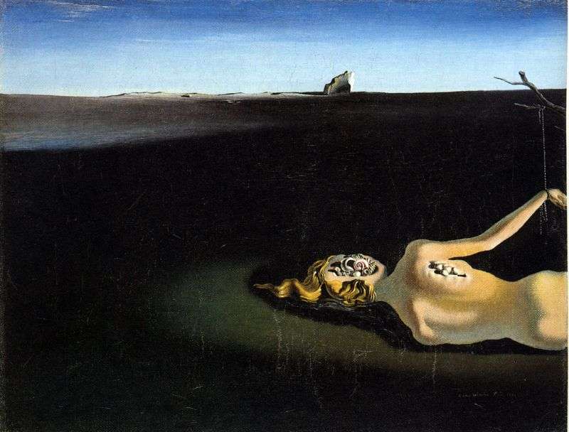 A sleeping woman in the background of a landscape by Salvador Dali