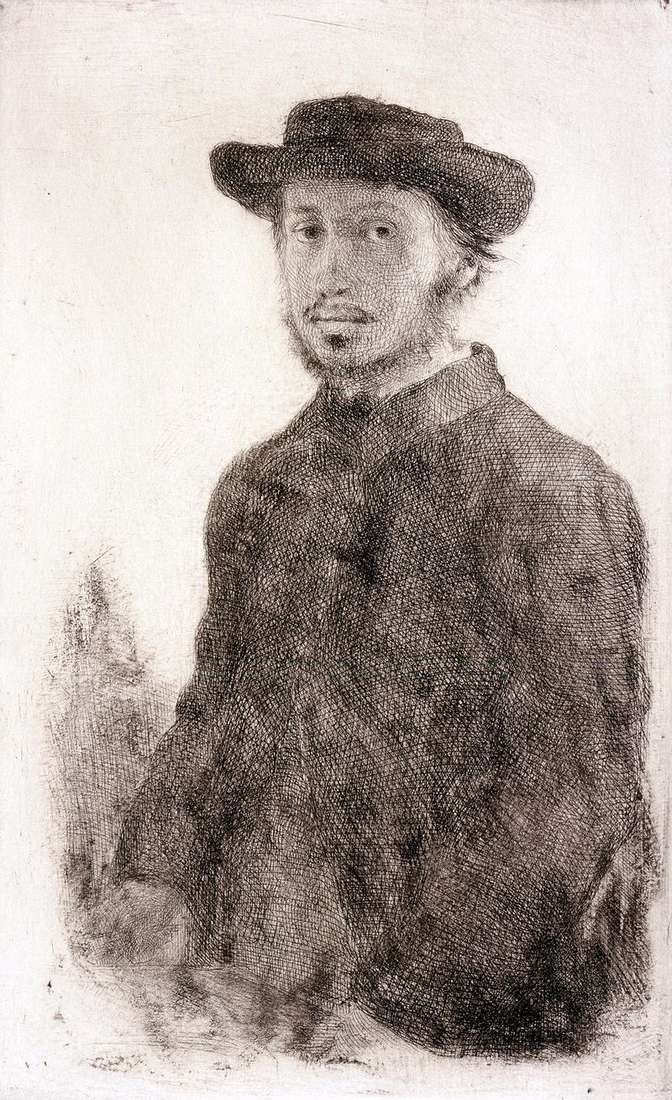 Self portrait. Engraving by Edgar Degas