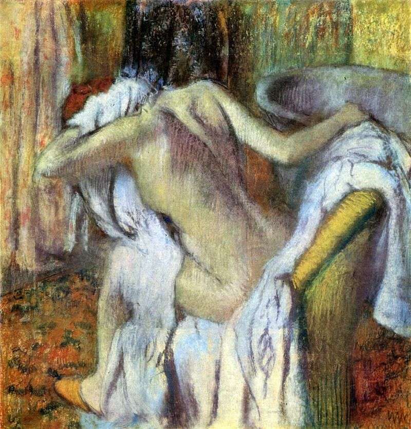 A woman wiping herself after a bath by Edgar Degas