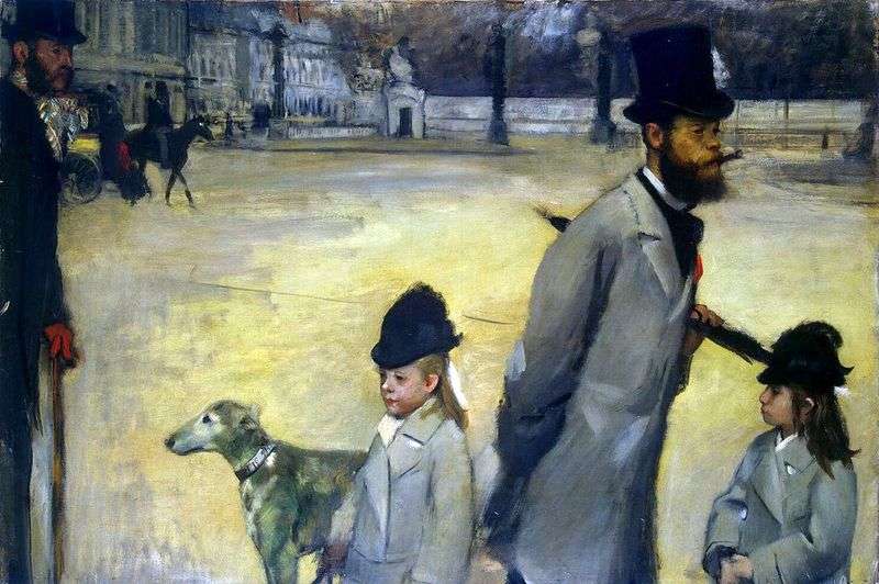 Portrait of Viscount Lepika with daughters by Edgar Degas