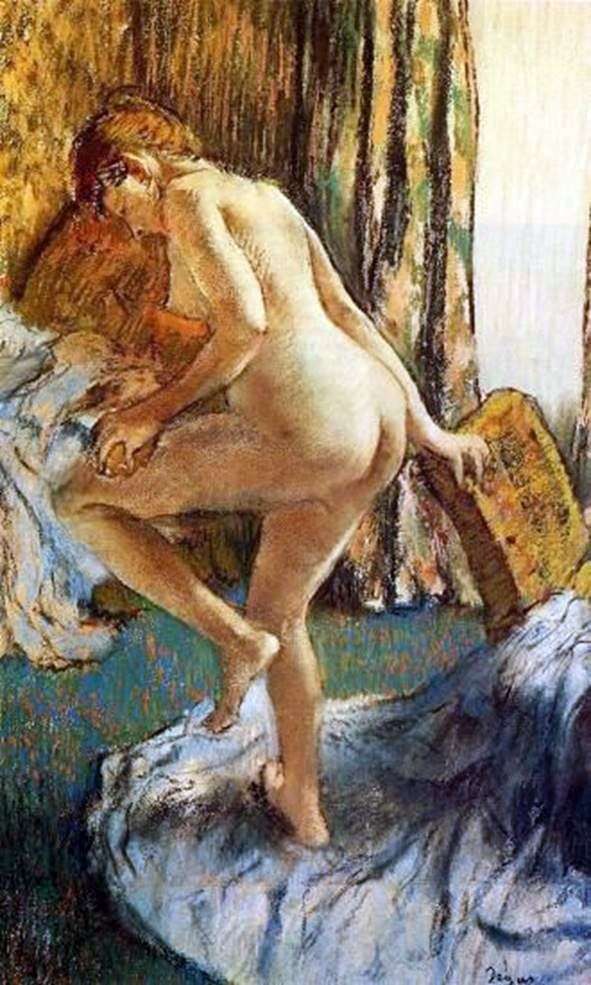 After bathing by Edgar Degas