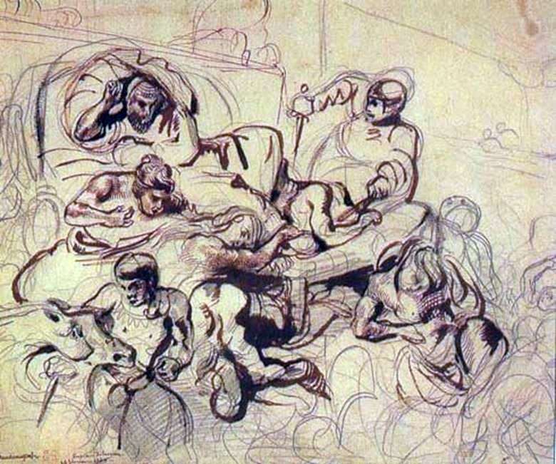 Sketch for the painting Death of Sardanapal by Eugene Delacroix