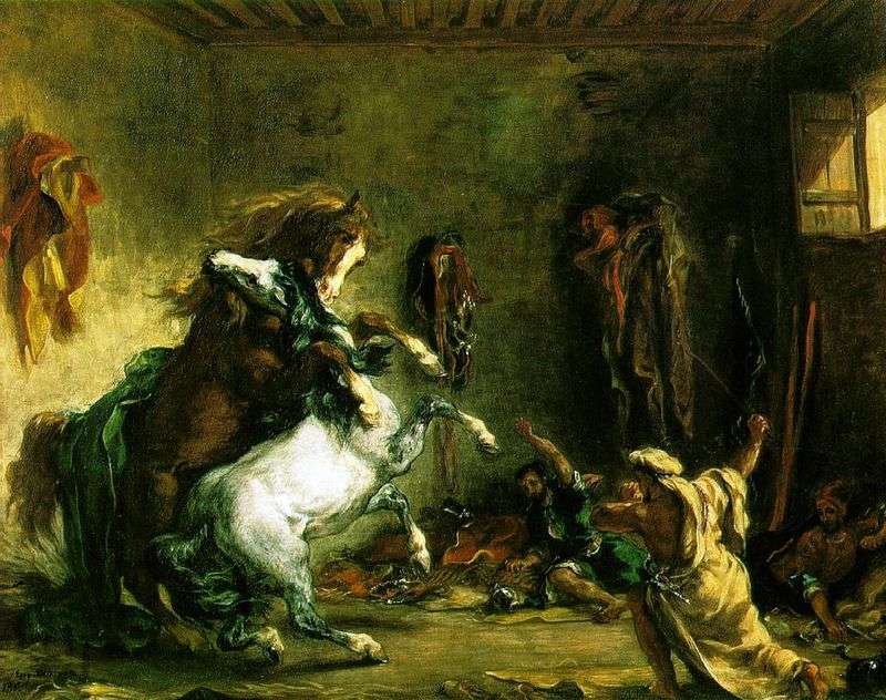 The battle of Arabian horses by Eugene Delacroix