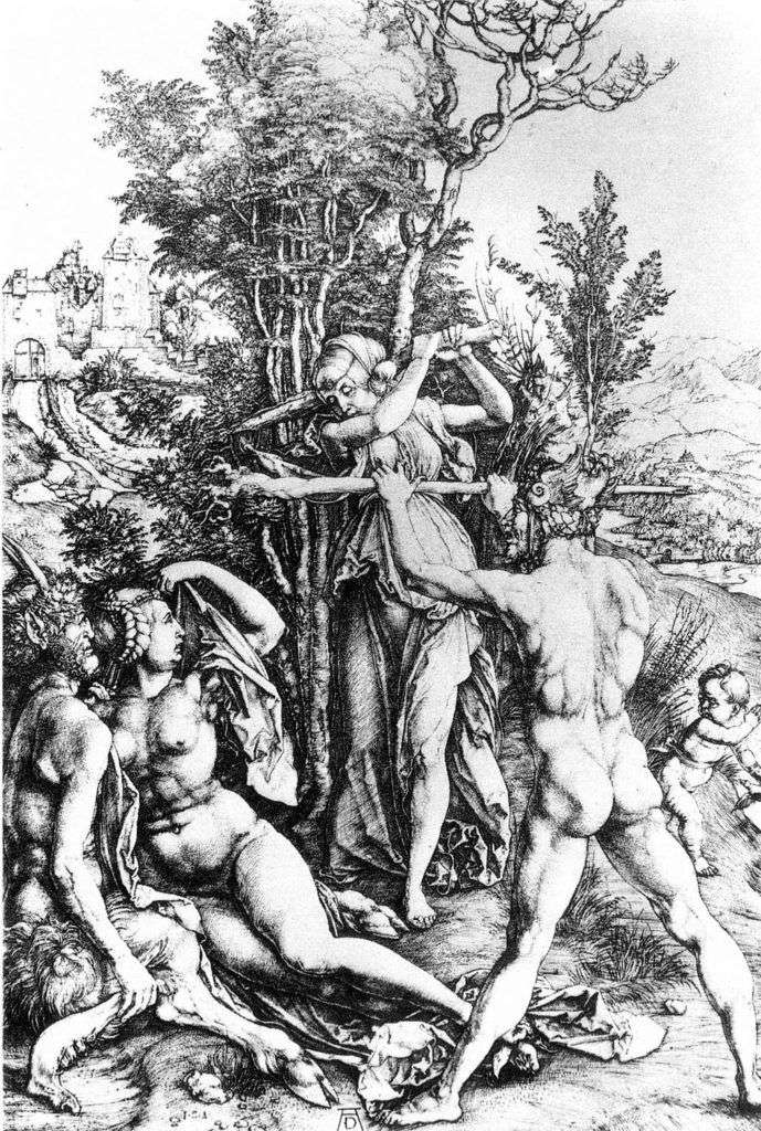 Hercules at the crossroads. Engraving by Albrecht Durer