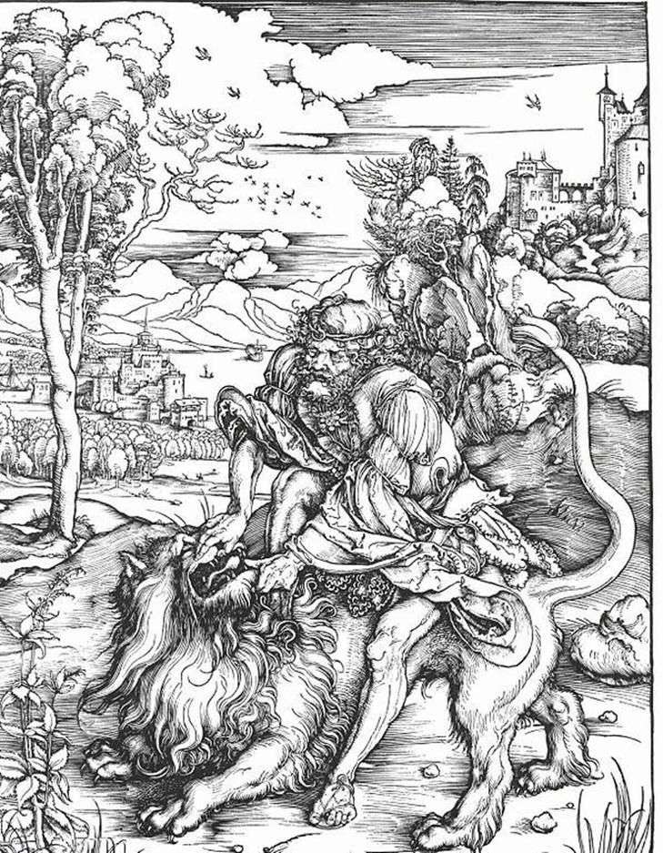 Samson killing the lion by Albrecht Durer