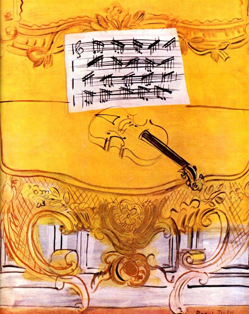 Yellow harmonium with violin by Raoul Dufy