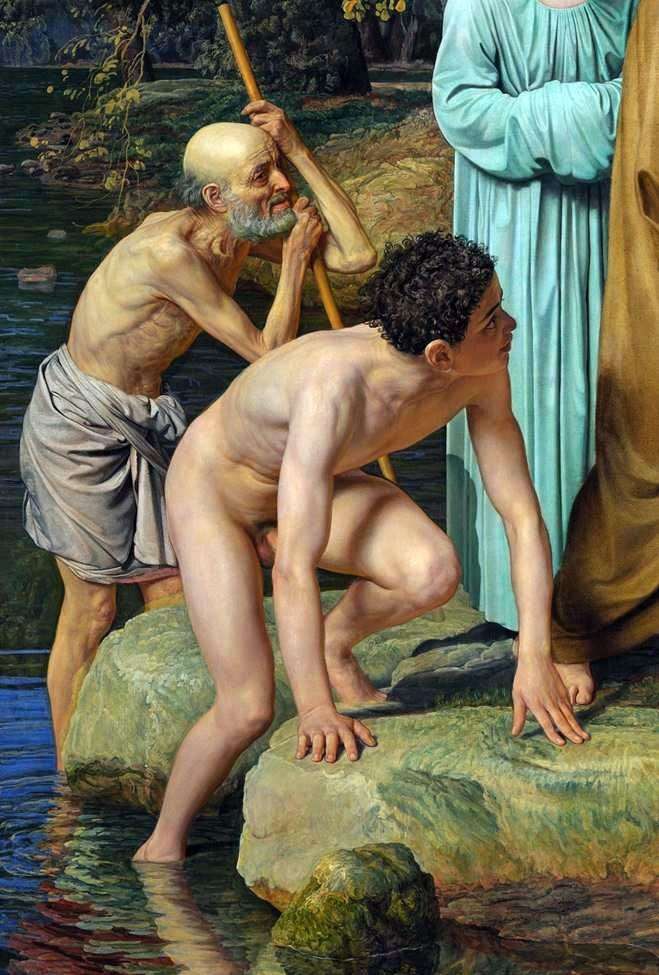 An old man and a young man emerging from the water. Fragment by Alexander Ivanov