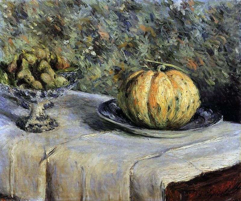 Melon and vase with dates by Gustave Caillebotte