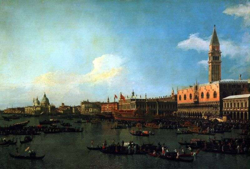 Bucentaurus prepares to sail from the mole on the day of the Ascension by Antonio Canaletto
