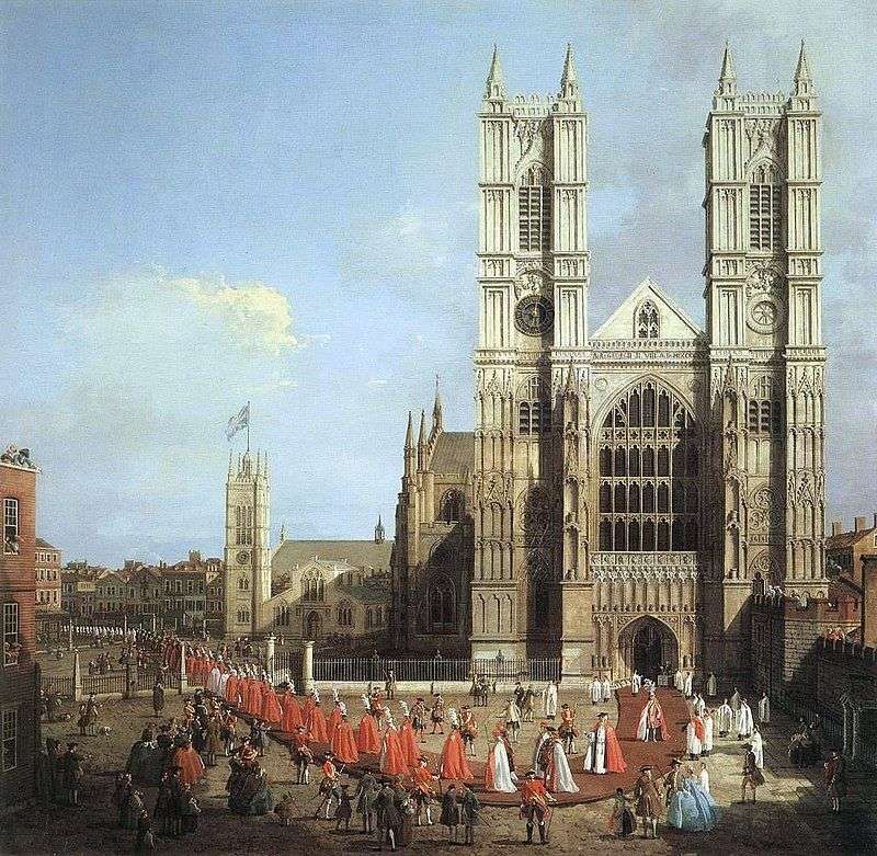 Westminster Abbey and the procession of the Knights by Antonio Canaletto