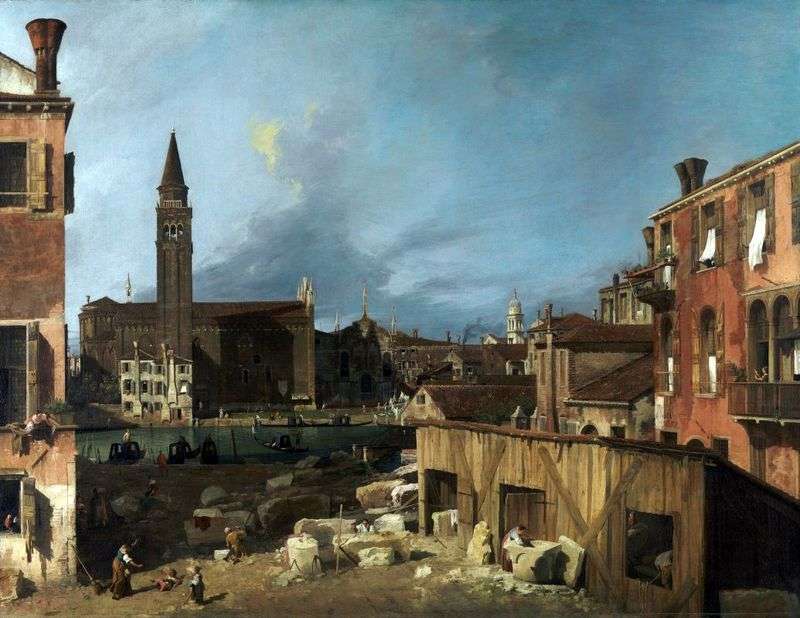 The yard of the stonemason by Antonio Canaletto