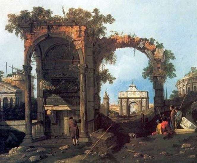 Capriccio with classical ruins by Antonio Canaletto