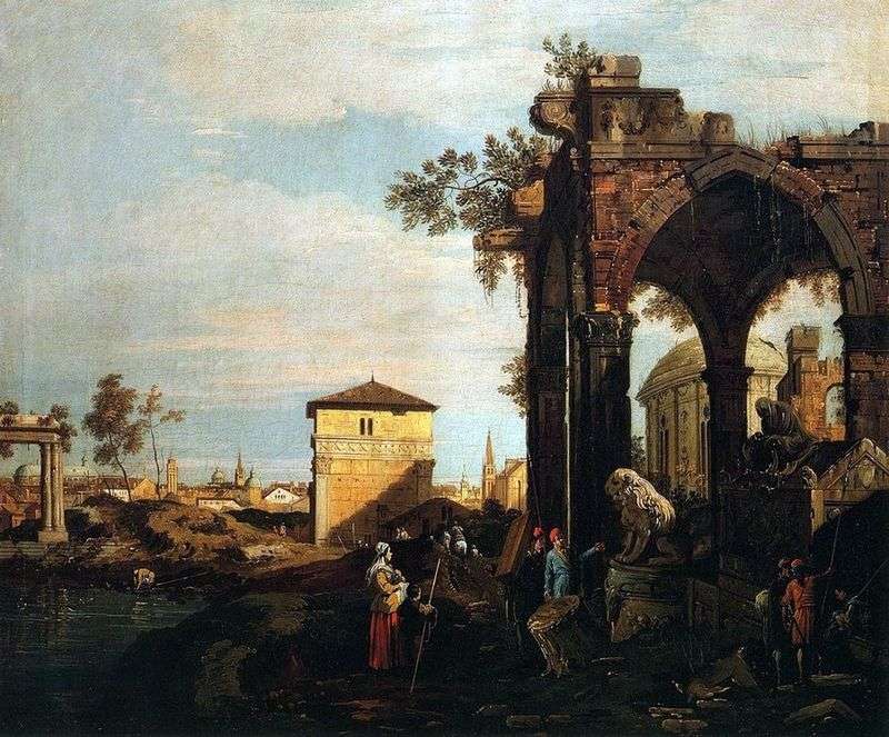 Capriccio with the ruins and gate of Portello in Padua by Antonio Canaletto