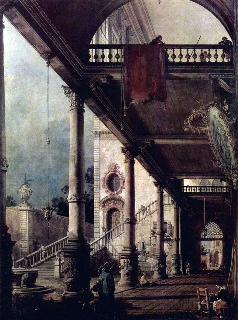 Perspective with the portico by Antonio Canaletto
