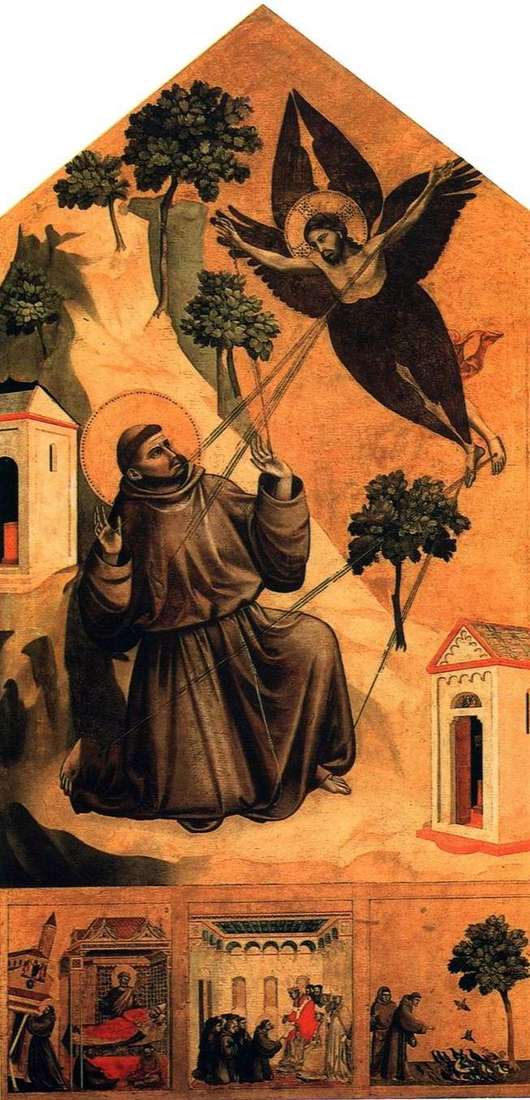 St. Francis receiving stigmata, with three scenes from the life by Giotto di Bondone