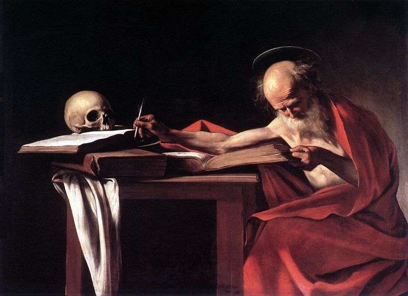 St. Jerome behind the book by Michelangelo Merisi and Caravaggio