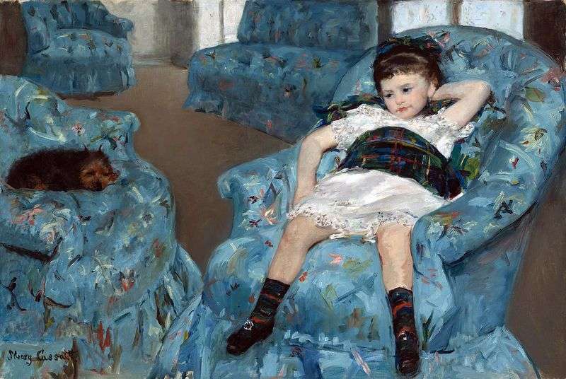 Girl in a blue armchair by Mary Cassatt