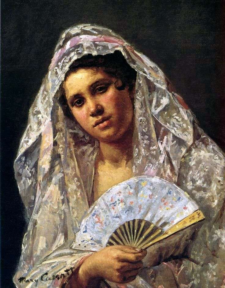 Spanish dancer in a lacy mantilla by Mary Cassatt