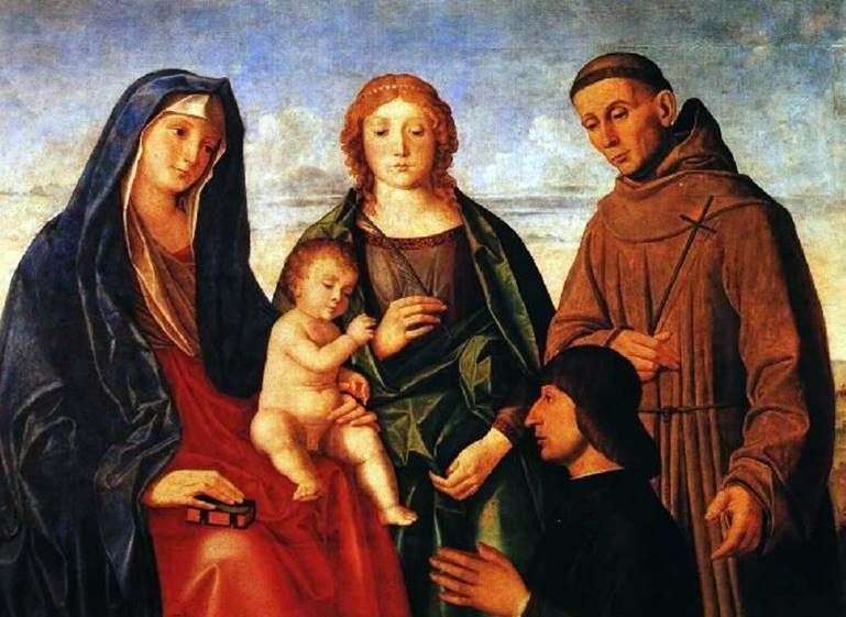 Mary with the Child, Saint Francis of Assisi, Saint and Donator by Vincenzo Catena