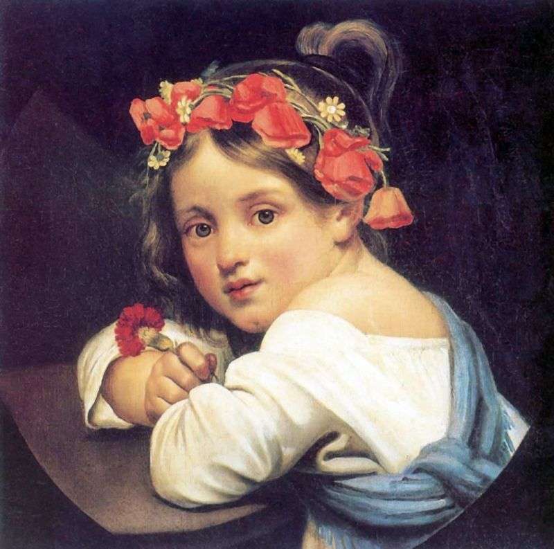 A girl in a poppy wreath by Orest of Kiprensky