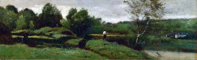 Landscape with a boy in a white shirt by Camille Corot