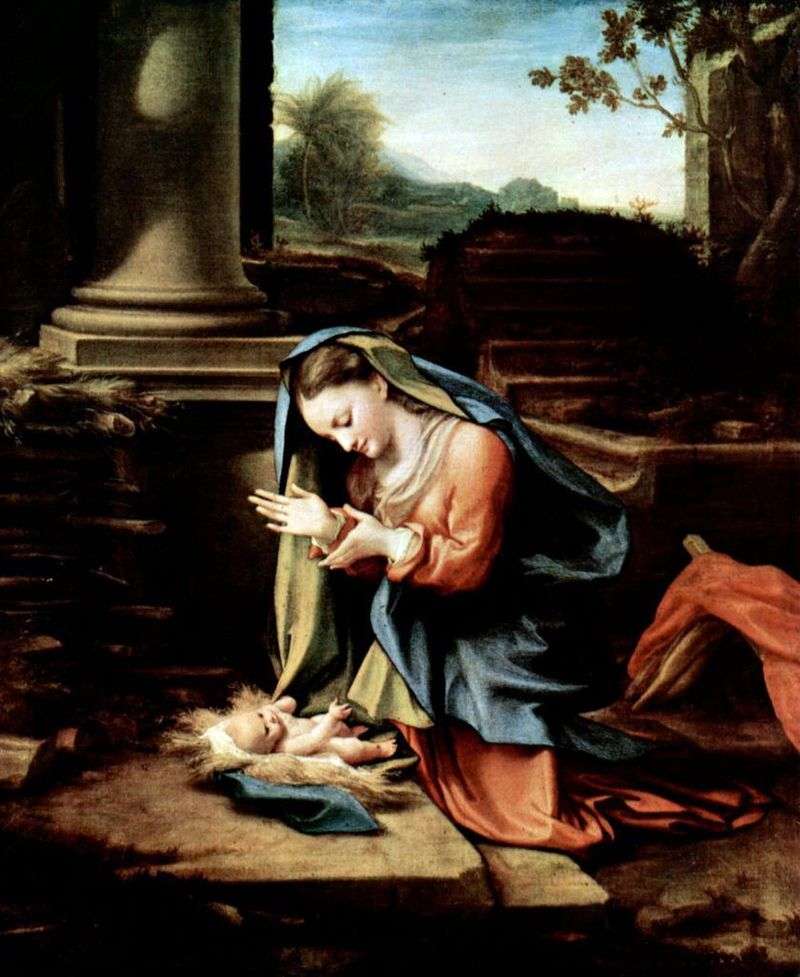 Virgin Mary, the worshiping infant by Correggio (Antonio Allegri)