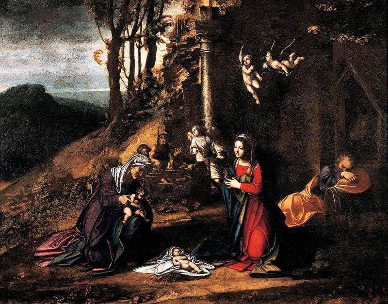 Christmas with the Holy. Elizabeth and the little John the Baptist by Correggio (Antonio Allegri)