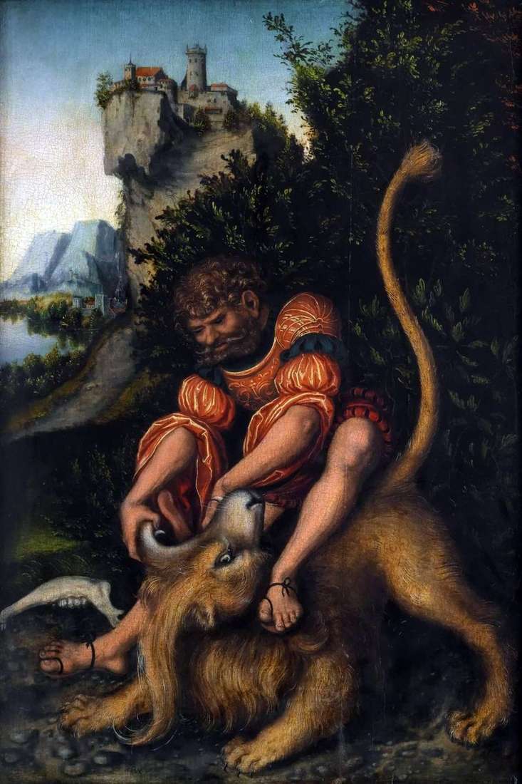 Samsons fight with the lion by Lucas Cranach