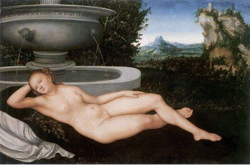 Nymph at the fountain by Lucas Cranach