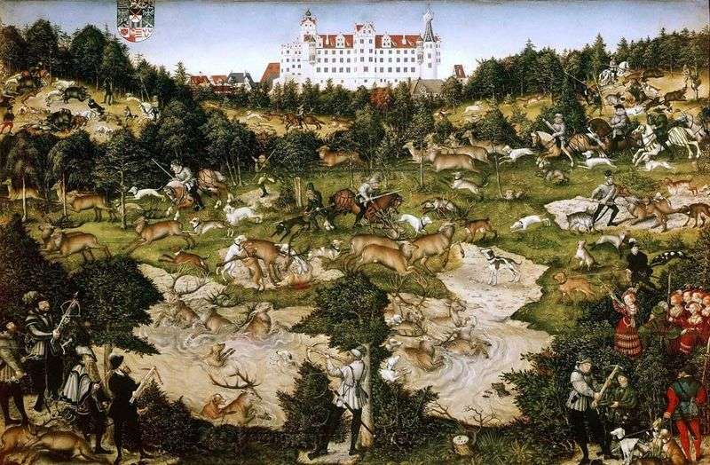 Reindeer hunting for King Charles V near Torgau Castle by Lucas Cranach