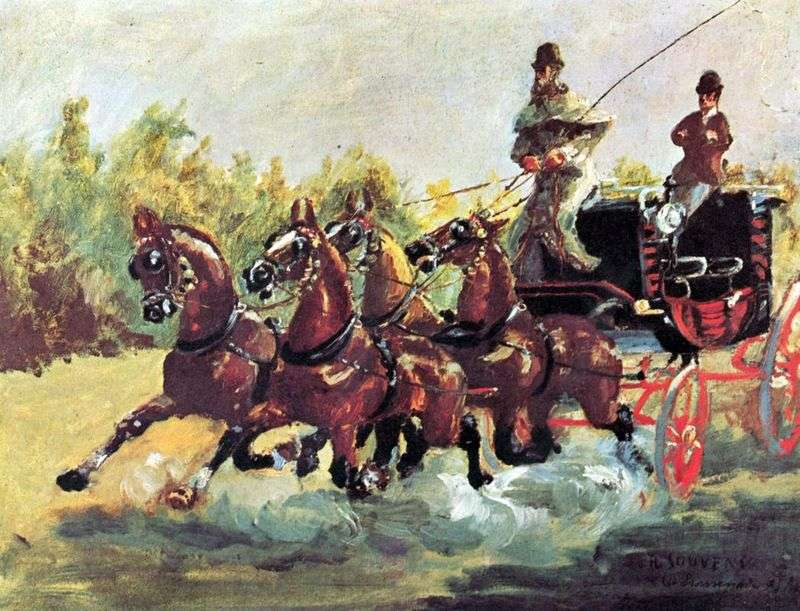 Count Alfonso de Toulouse Lautrec governs a team of four horses by Henri de Toulouse Lautrec