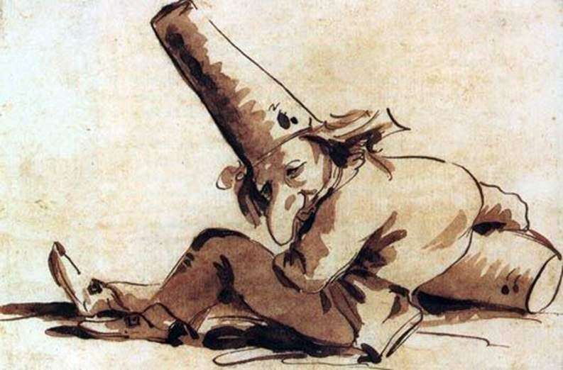 Pulcinelli, sitting on the ground by Giovanni Battista Tiepolo