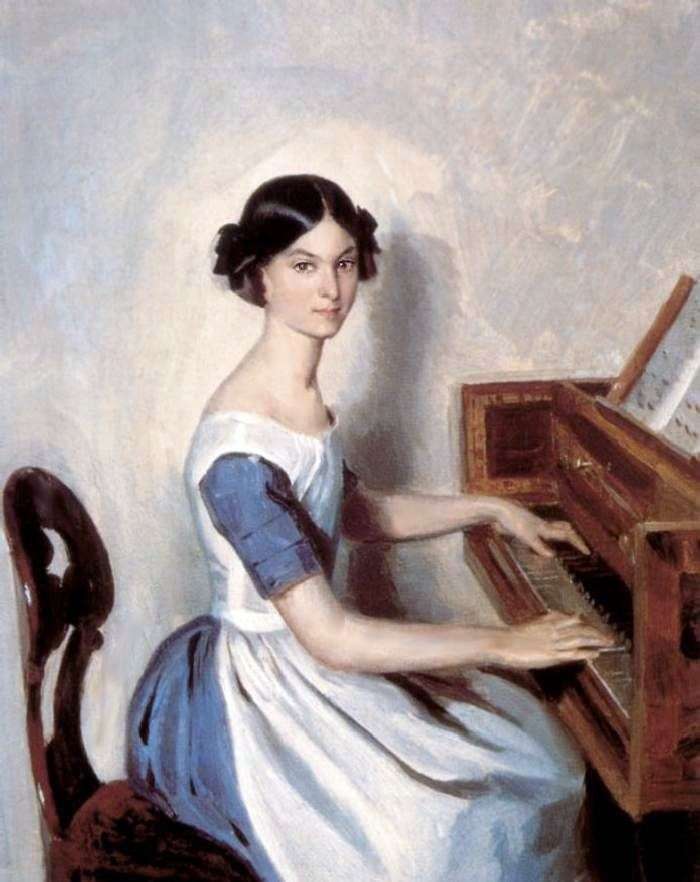 Portrait of NP Zhdanovich behind the clavinet by Pavel Fedotov