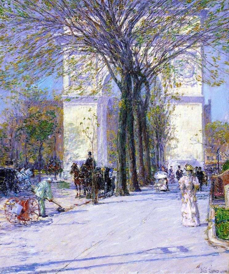 Washington Arch in New York in the spring by Child Hassam