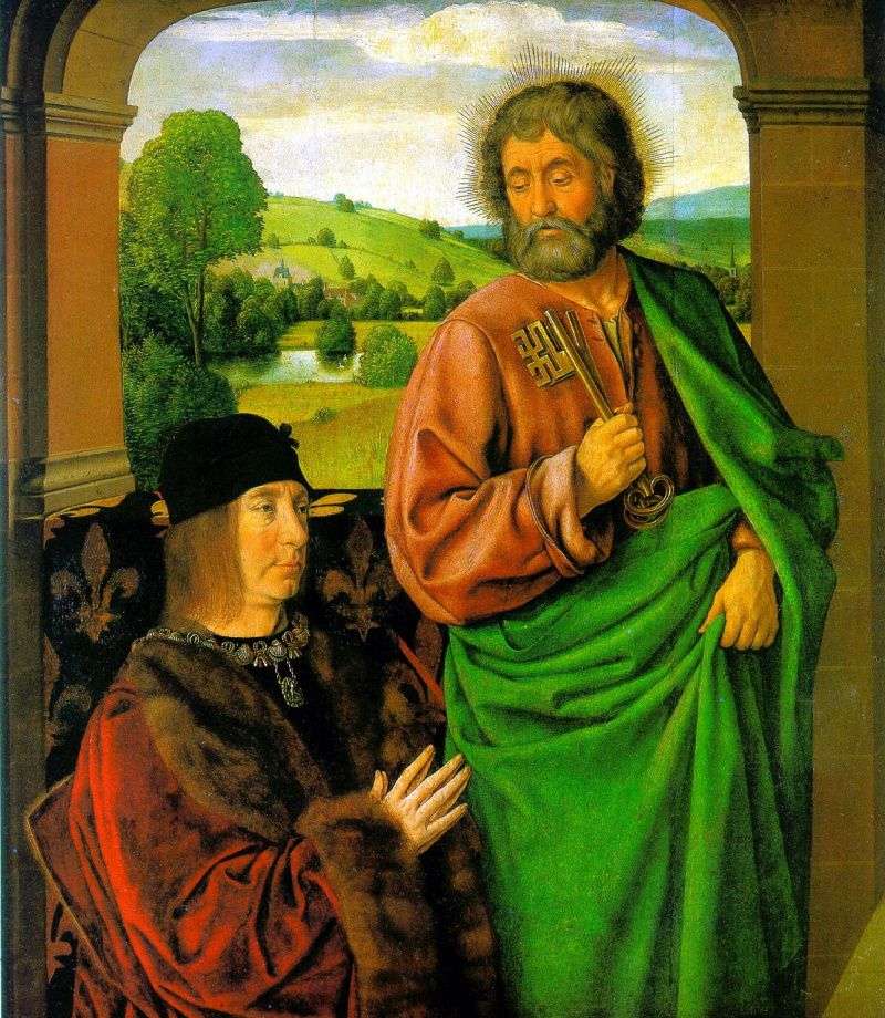 Pierre II, Duke of Bourbon with St. patron of the apostle Peter by Jean Hay