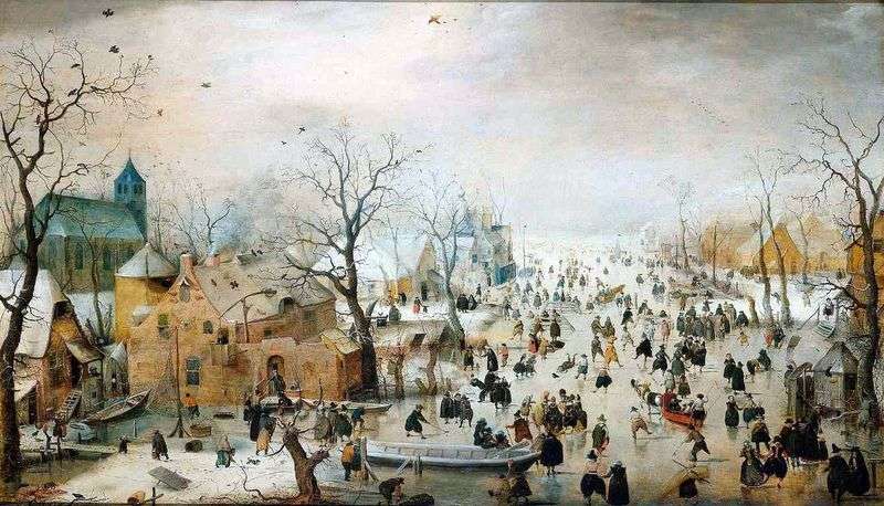 Skating outside the city walls by Averkamp Hendrik