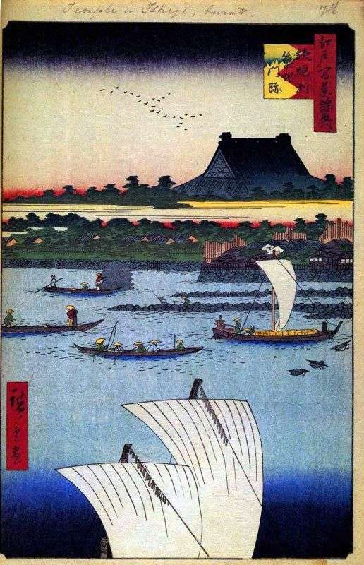 Monastery of Nishi Hongadzi in Tsukidzimansake on the shallows Teppozu Tappodzu by Utagawa Hiroshige