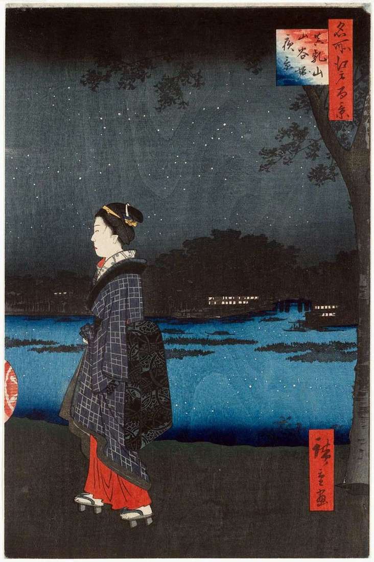 Night view of Matsutiyama and Canal of Sanyavori by Utagawa Hiroshige