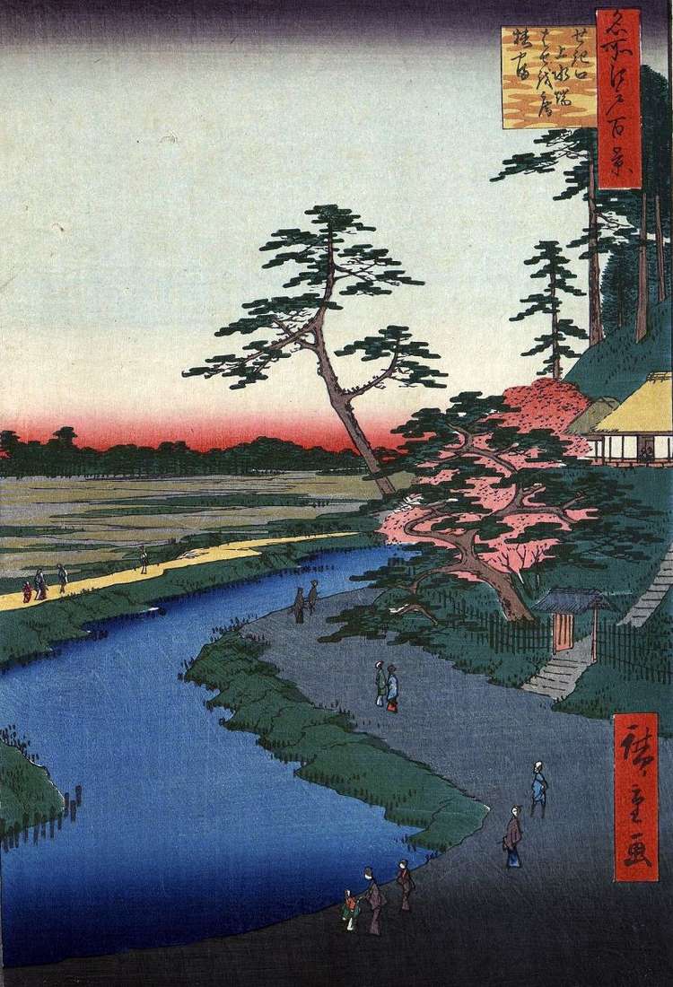 Hut &; Bassein on Mount Tsubakiyama near the aqueduct in the Sekiguchi district by Utagawa Hiroshige
