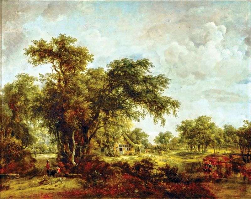 Landscape with a farm by Meindert Hobbema