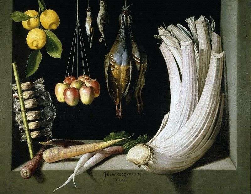 Still life with game by vegetables and lemons, Sanchez Juan Kotan