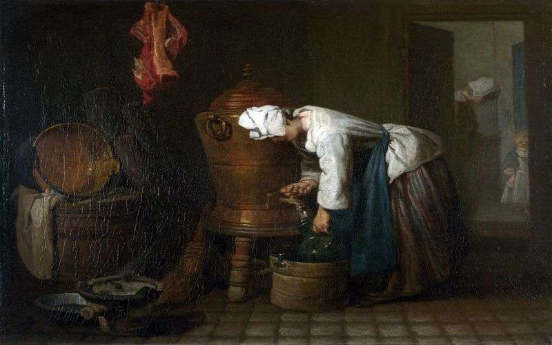 Woman pouring water from the tank by Jean Baptiste Simeon Chardin